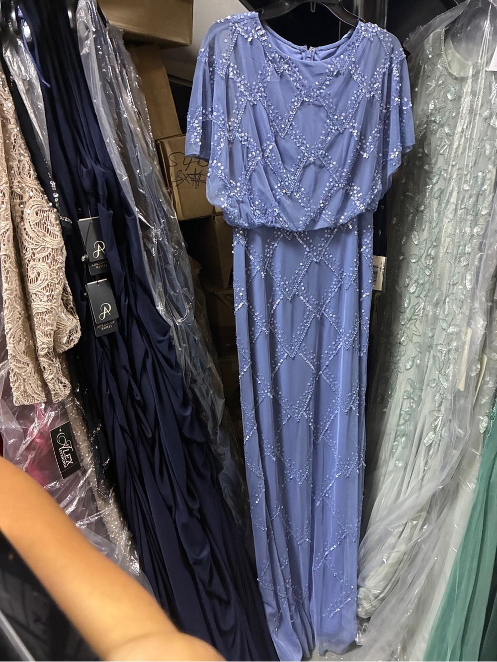 Adrianna Papell Beaded Blouson French Blue Gown NWT SZ 14W MOB Formal Dress GALA - Picture 6 of 8